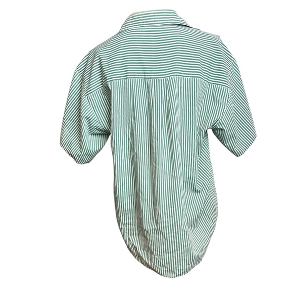 Separate Issue Short Sleeve Green Striped Collared Shirt Size XL - Picture 2 of 6